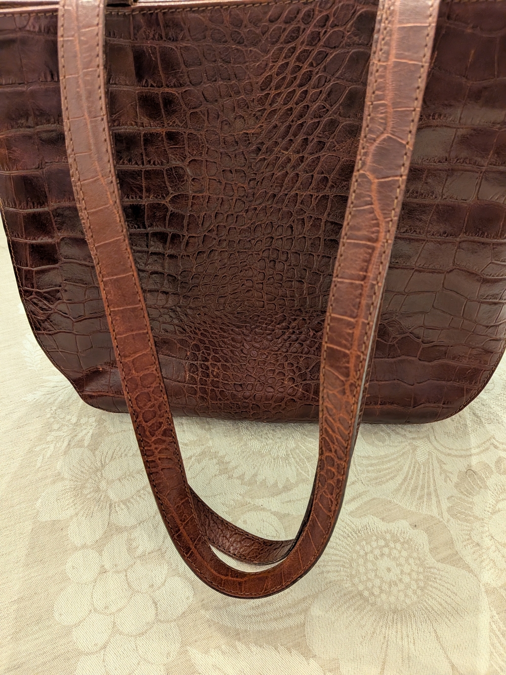 Maurizio Taiuti Brown Croc-Embossed Leather Tote